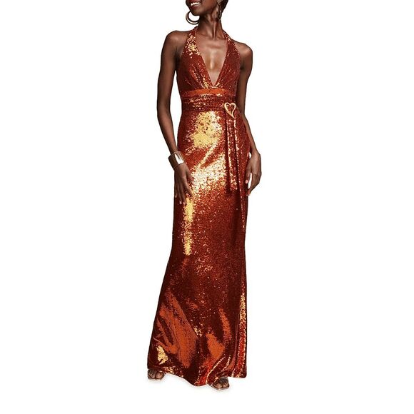 Halston Mio Sequin Halterneck Gown Size US2 $595 - Picture 4 of 12
